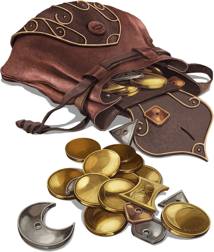 A coin purse spilling gold coins